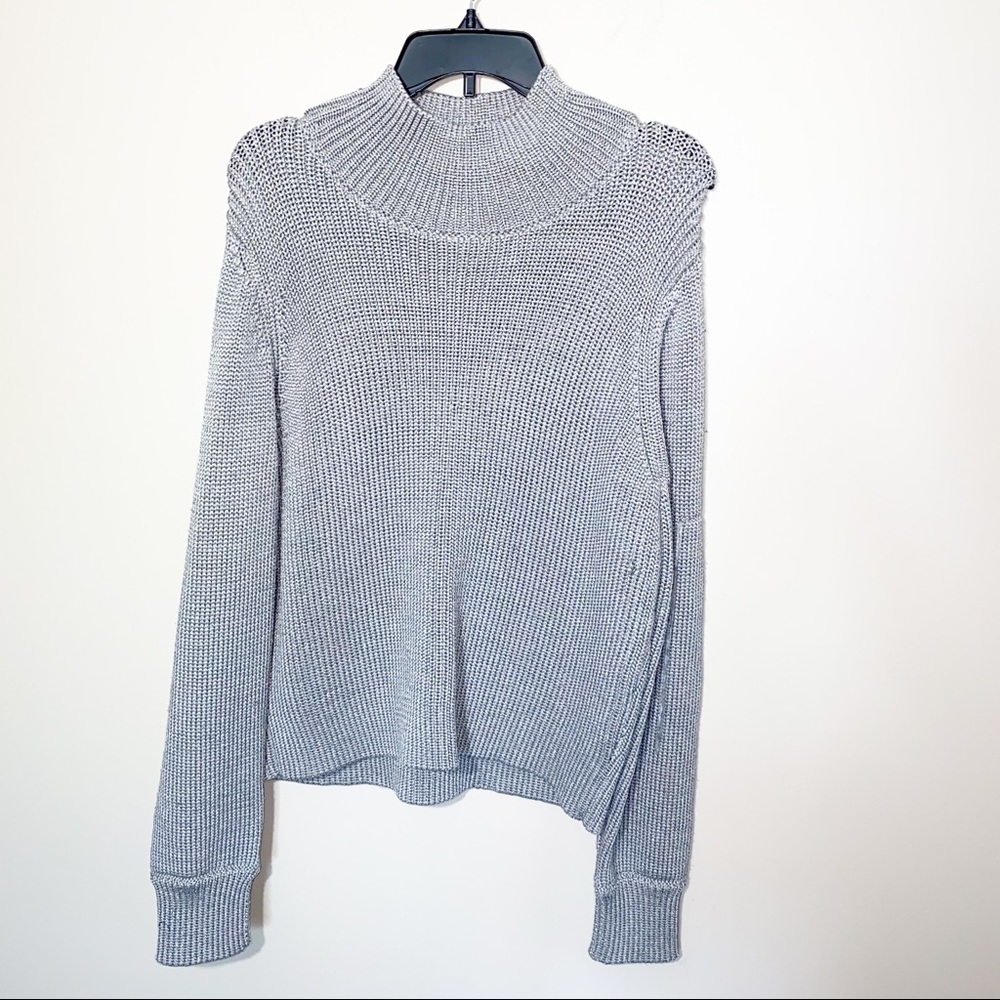 Lewit Funnel Neck Metallic Silver Chunky Sweater size XL
